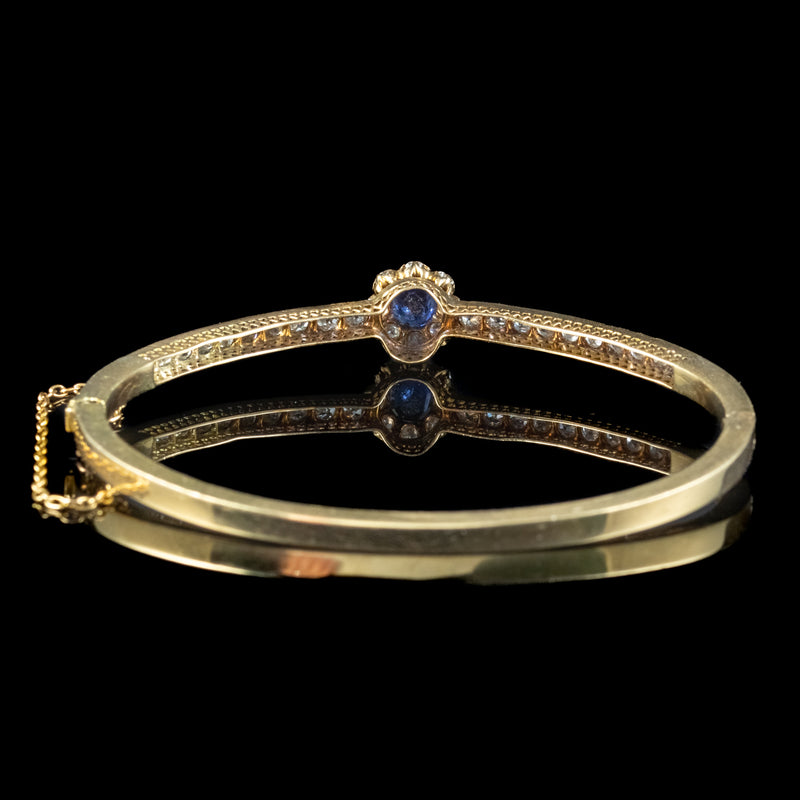 Antique Victorian French Sapphire Diamond Bangle 18ct Gold 
