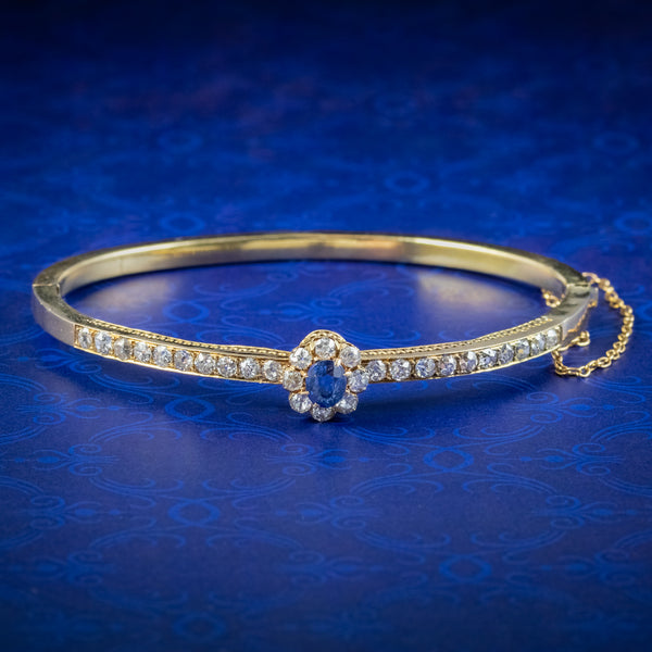 Antique Victorian French Sapphire Diamond Bangle 18ct Gold 