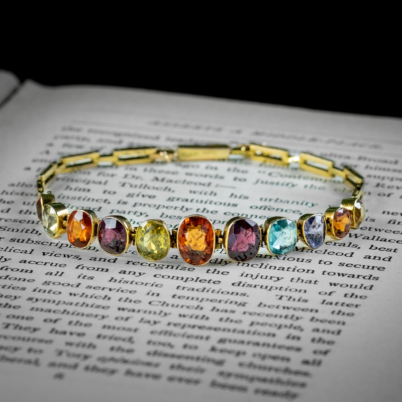 Antique Victorian Gemstone Bracelet 15ct Gold 