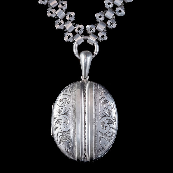 Antique-Victorian-Locket-Collar-Necklace-Silver-Circa-1890-FRONT