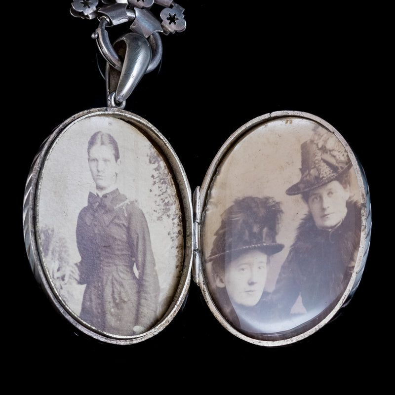 Antique-Victorian-Locket-Collar-Necklace-Silver-Circa-1890-OPEN