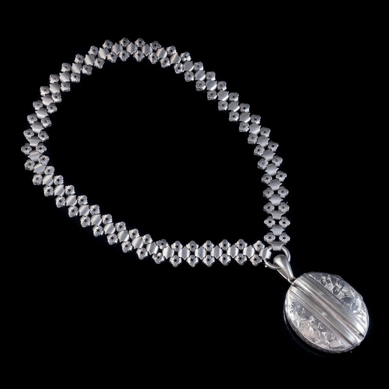 Antique-Victorian-Locket-Collar-Necklace-Silver-Circa-1890-TOP