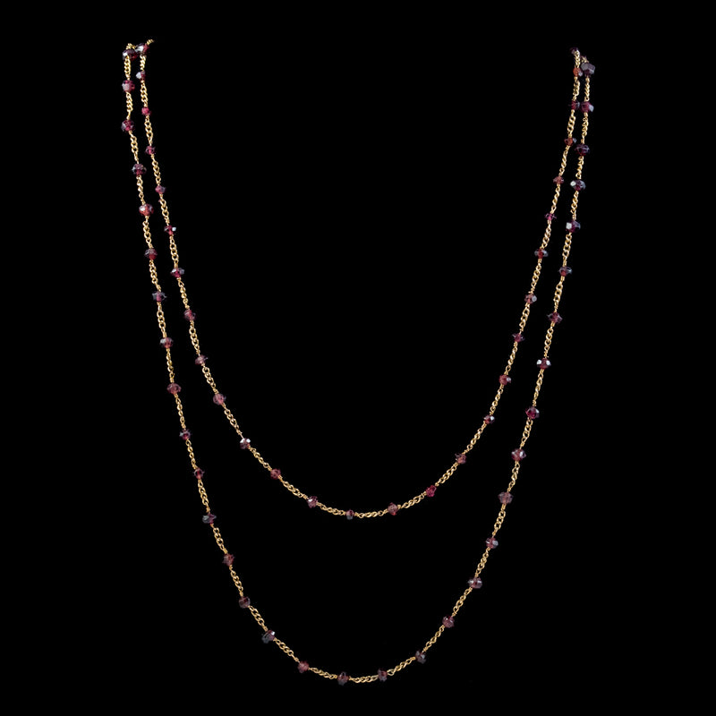 Antique Victorian Long Garnet Guard Chain 9ct Gold