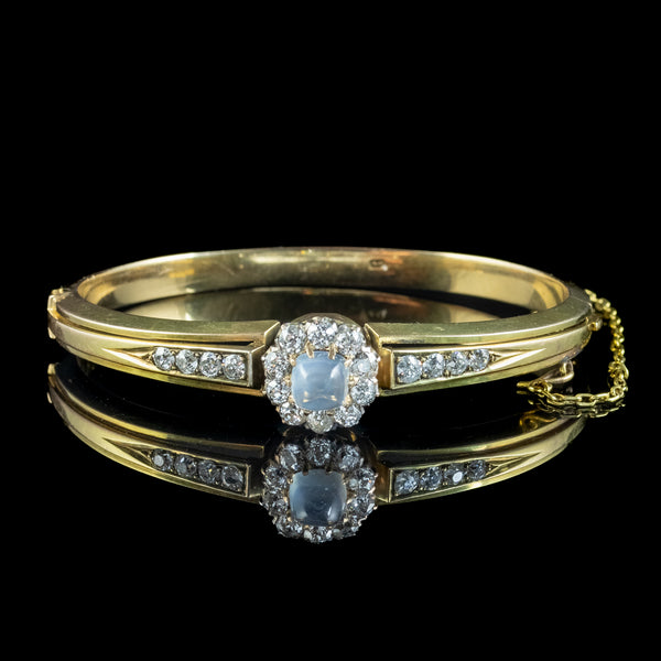 Antique Victorian Moonstone Diamond Bangle 14ct Gold 2.8ct Of Diamond