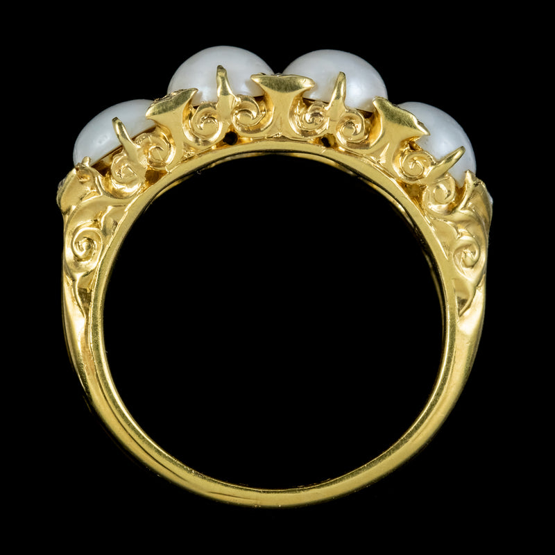 Antique Victorian Natural Pearl Diamond Ring 18ct Gold Circa 1880