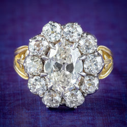 Antique Victorian Old Cut Diamond Cluster Ring 4.5ct Total 