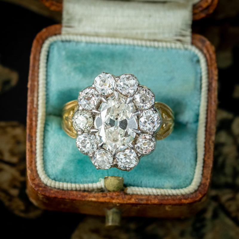 Antique Victorian Old Cut Diamond Cluster Ring 4.5ct Total 