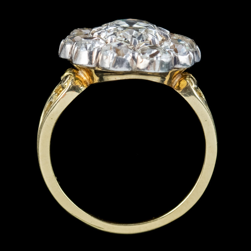Antique Victorian Old Cut Diamond Cluster Ring 4.5ct Total 