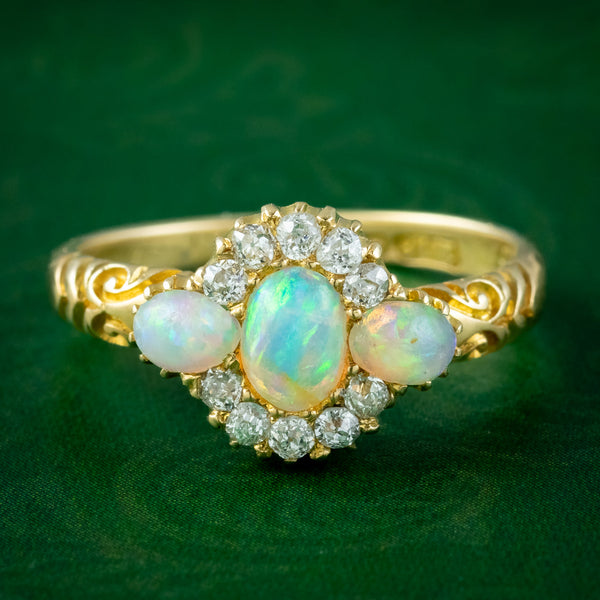 Antique Victorian Opal Diamond Cluster Ring Dated 1886