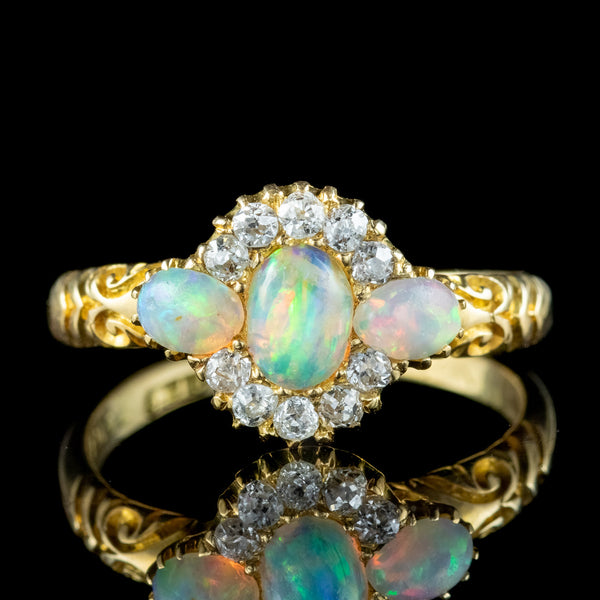 Antique Victorian Opal Diamond Cluster Ring Dated 1886