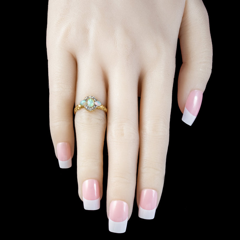 Antique Victorian Opal Diamond Cluster Ring Dated 1886