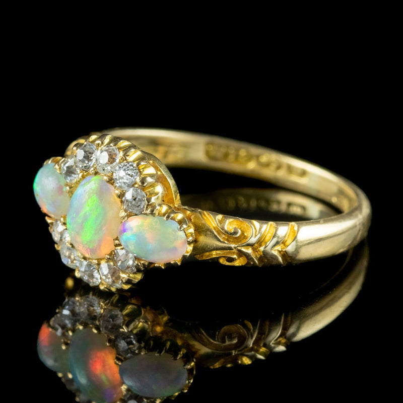Antique Victorian Opal Diamond Cluster Ring Dated 1886
