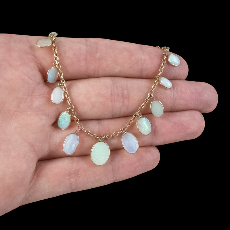 Antique Victorian Opal Necklace 9ct Gold With Box
