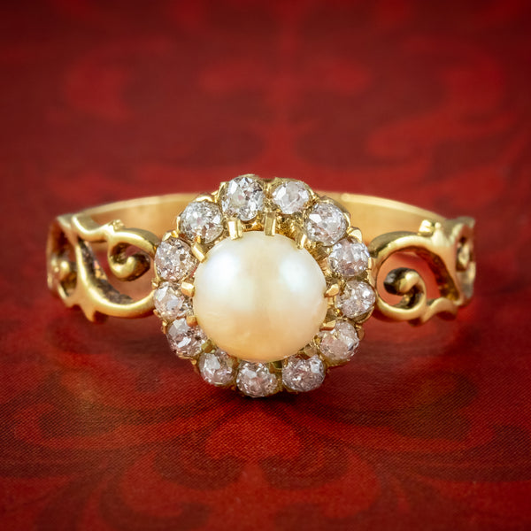Antique Victorian Pearl Diamond Daisy Cluster Ring 