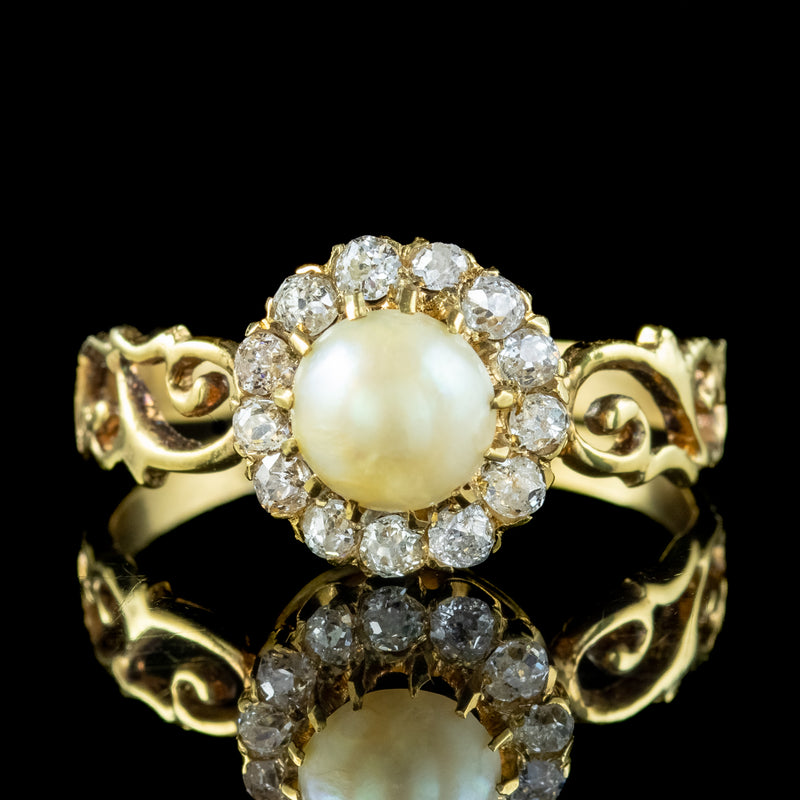 Antique Victorian Pearl Diamond Daisy Cluster Ring 