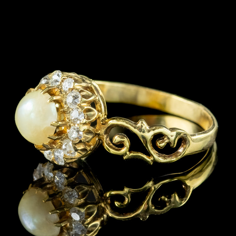 Antique Victorian Pearl Diamond Daisy Cluster Ring 