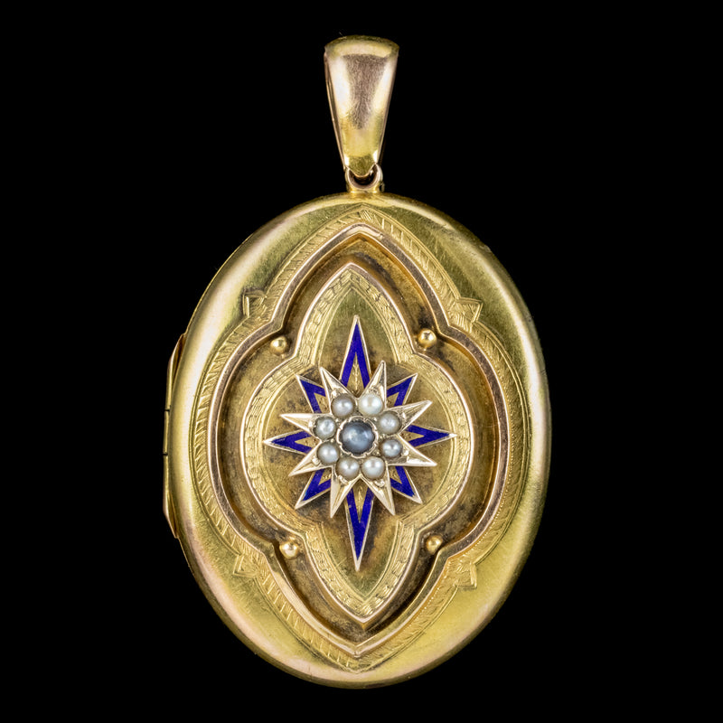 Antique Victorian Pearl Star Locket 15ct Gold Circa 1890