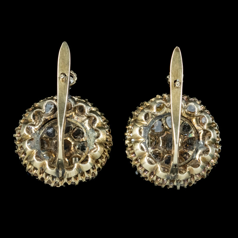 Antique Victorian Rose Cut Diamond Cluster Earrings 5ct Of Diamond With Box