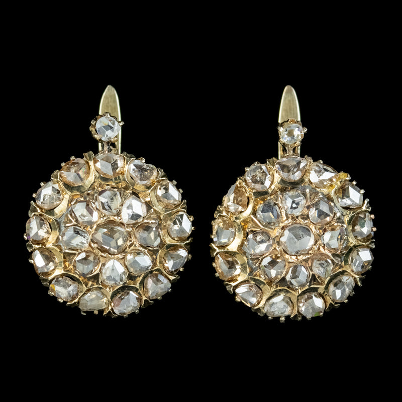 Antique Victorian Rose Cut Diamond Cluster Earrings 5ct Of Diamond With Box