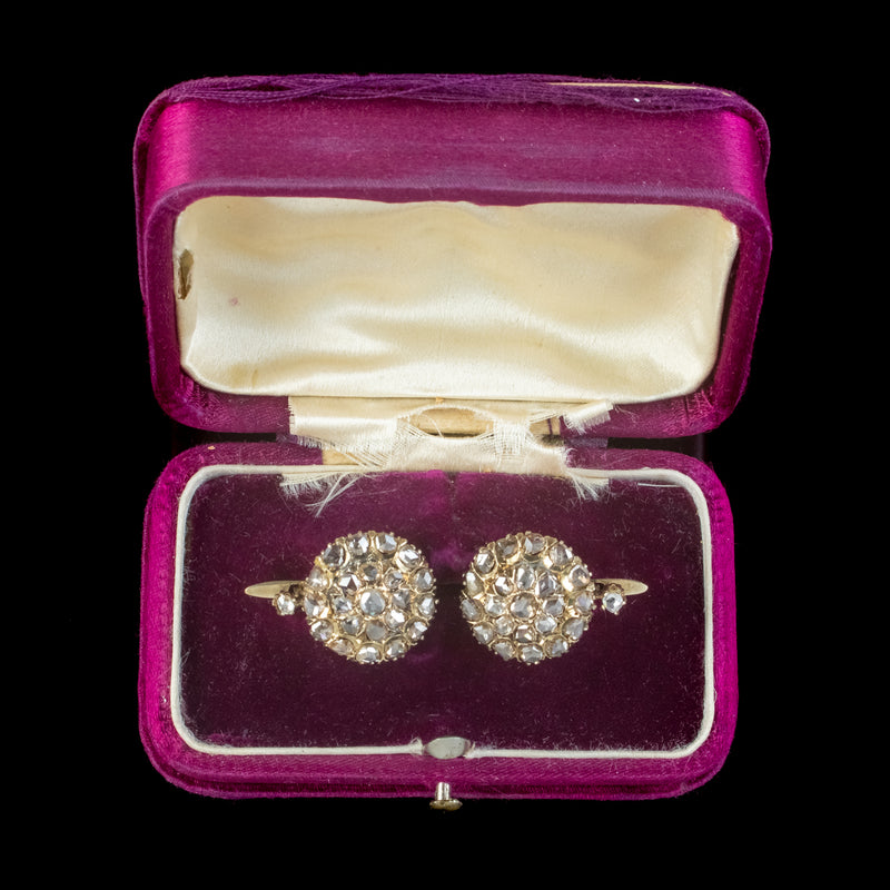 Circa 1900 Victorian Rose Cut Diamond Dangle Earrings 18K
