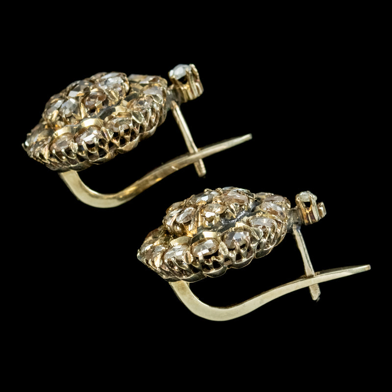 Antique Victorian Rose Cut Diamond Cluster Earrings 5ct Of Diamond With Box