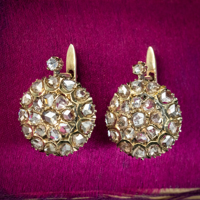 Antique Victorian Rose Cut Diamond Cluster Earrings 5ct Of Diamond With Box