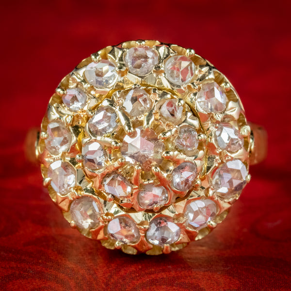 Antique Victorian Rose Cut Diamond Cluster Ring 2.50ct Of Diamond With Box