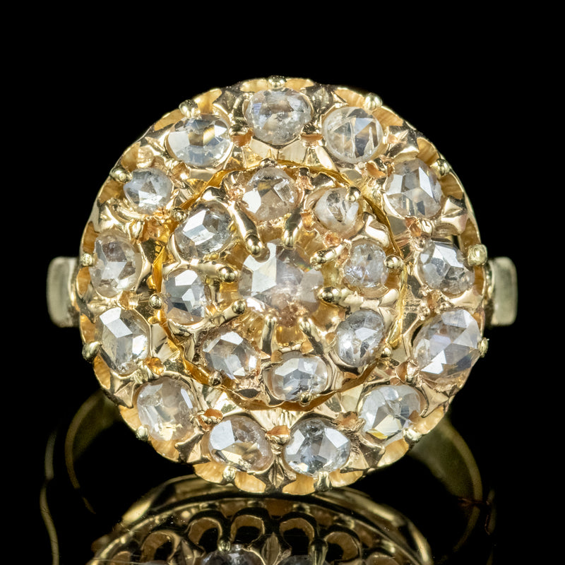 Antique Victorian Rose Cut Diamond Cluster Ring 2.50ct Of Diamond With Box