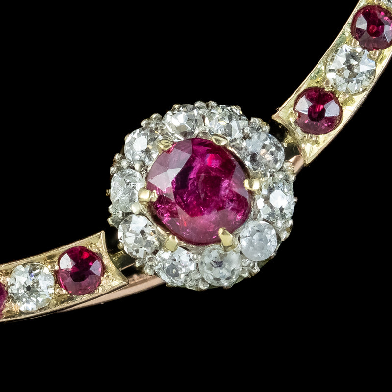 Antique Victorian Ruby Diamond Crescent Moon Brooch 1ct Of Ruby