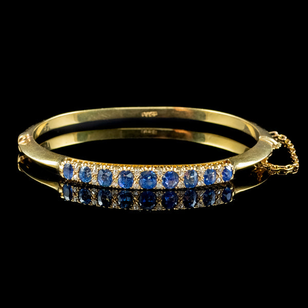 Antique Victorian Sapphire Diamond Bangle 18ct Gold 3ct Of Sapphire