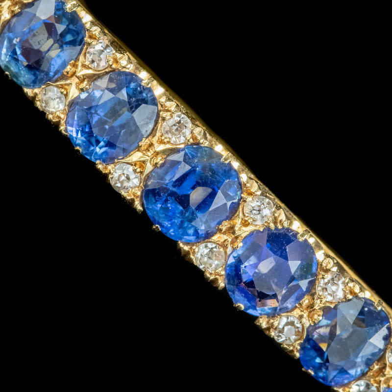 Antique Victorian Sapphire Diamond Bangle 18ct Gold 3ct Of Sapphire