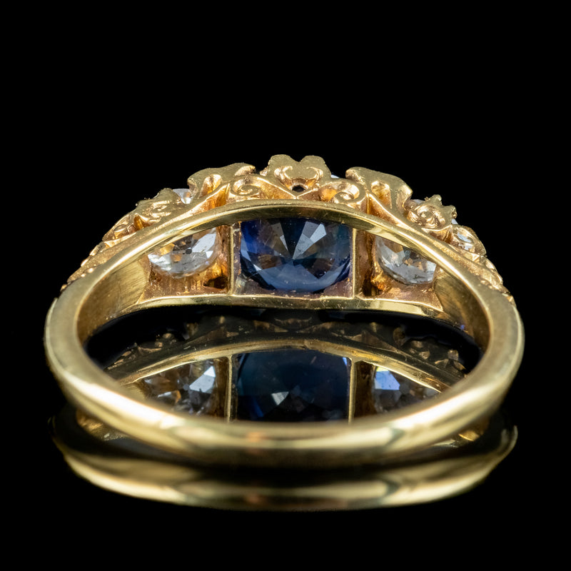 Antique Victorian Sapphire Diamond Ring 0.80ct Sapphire