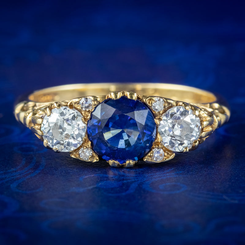 Antique Victorian Sapphire Diamond Ring 0.80ct Sapphire