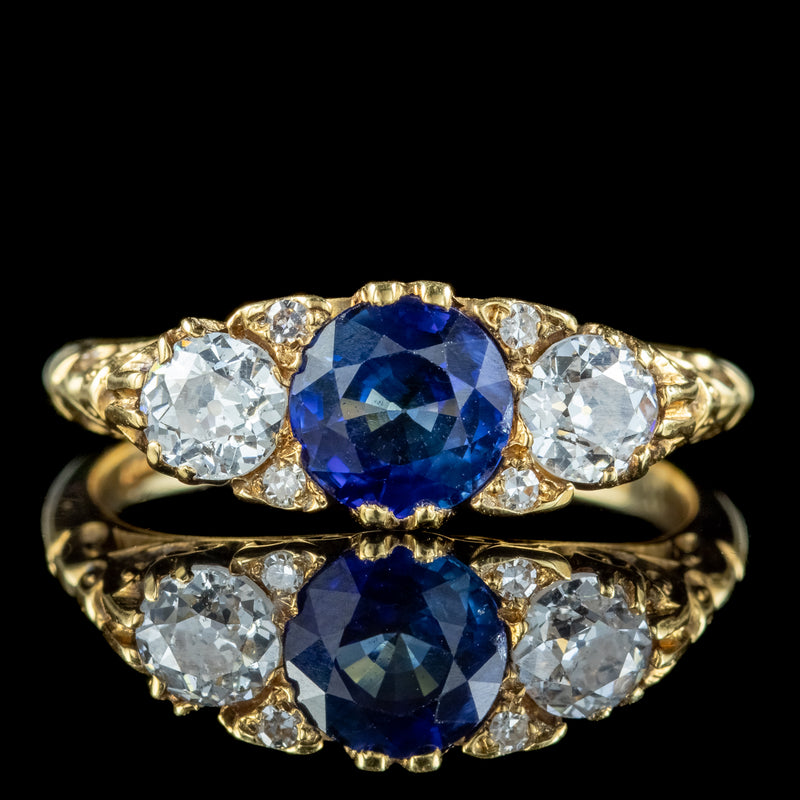 Antique Victorian Sapphire Diamond Ring 0.80ct Sapphire