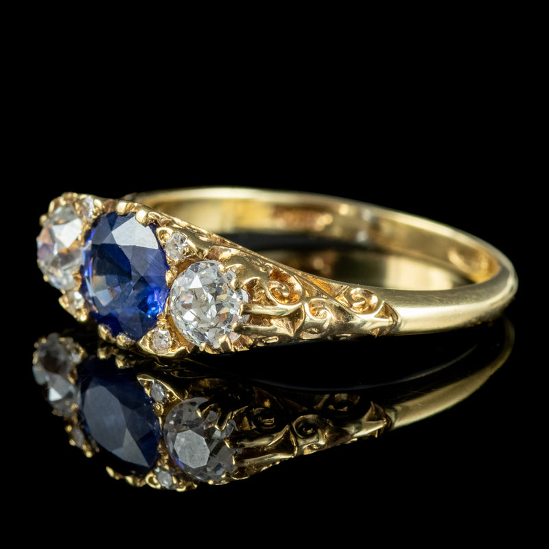 Antique Victorian Sapphire Diamond Ring 0.80ct Sapphire