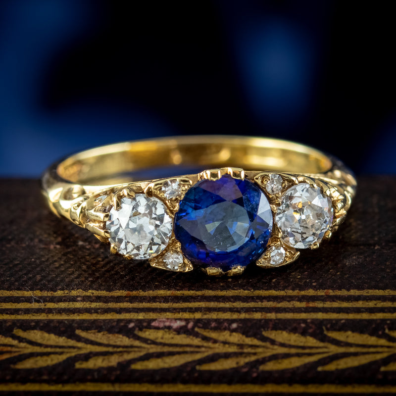 Antique Victorian Sapphire Diamond Ring 0.80ct Sapphire