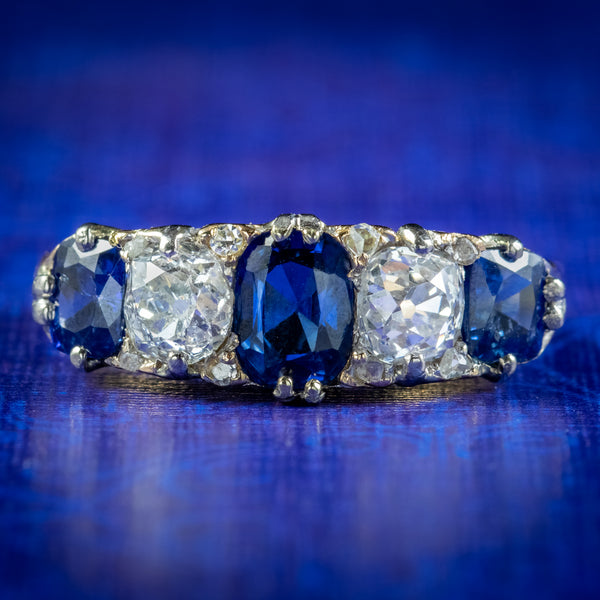 Antique Victorian Sapphire Diamond Ring 1.70ct Sapphire Circa 1900