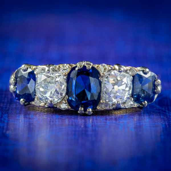 Antique Victorian Sapphire Diamond Ring 1.70ct Sapphire Circa 1900