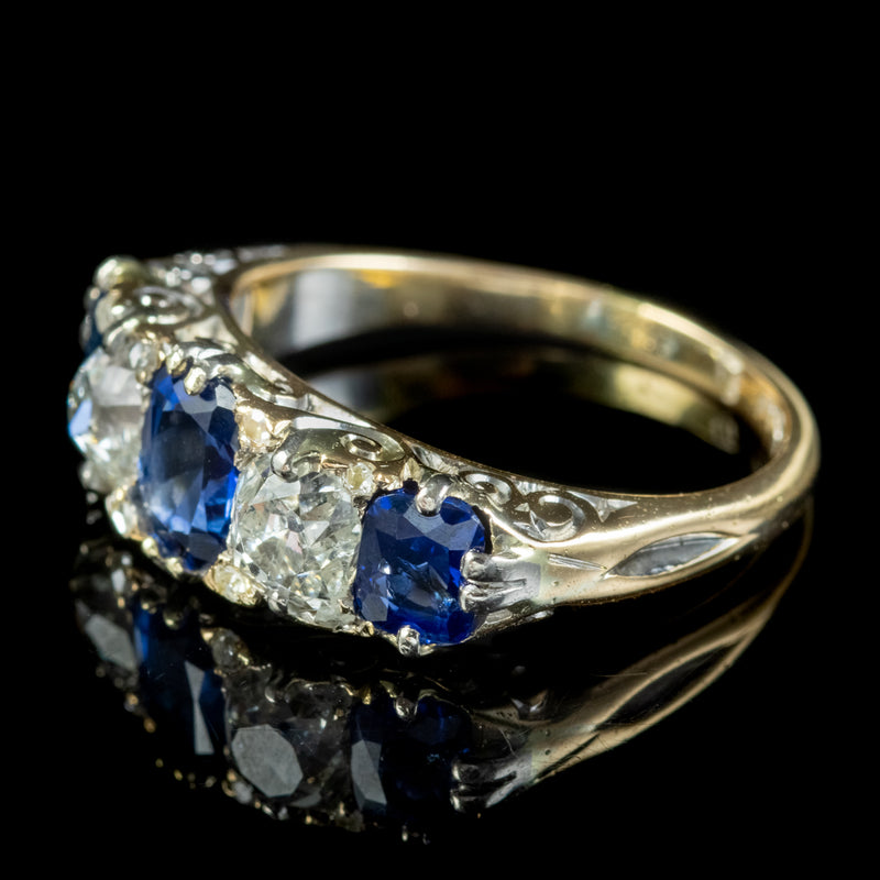Antique Victorian Sapphire Diamond Ring 1.70ct Sapphire Circa 1900