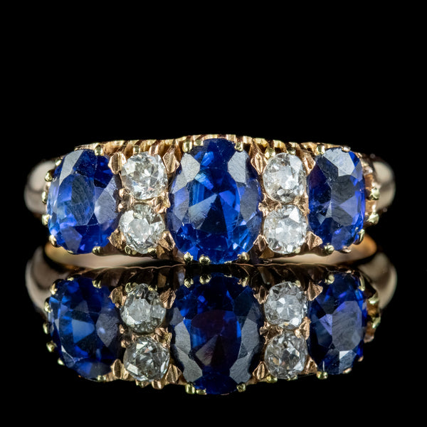 Antique Victorian Sapphire Diamond Ring 2ct Of Sapphire Circa 1900