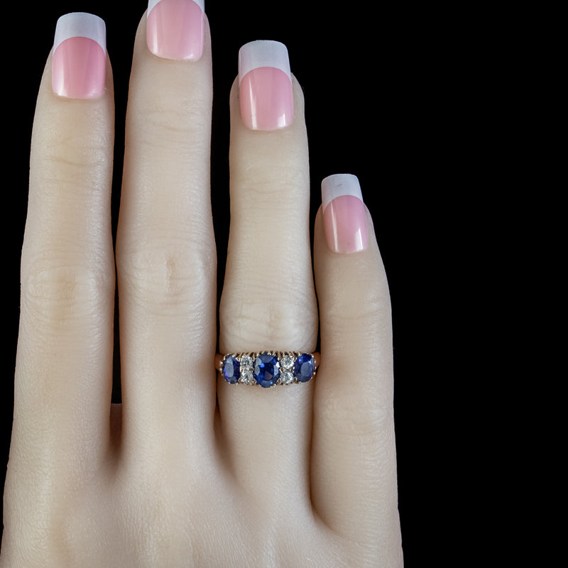 Antique Victorian Sapphire Diamond Ring 2ct Of Sapphire Circa 1900