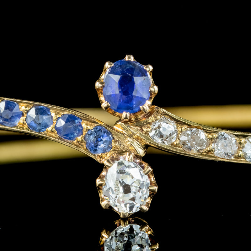 Antique Victorian Sapphire Diamond Toi Et Moi Twist Bangle 18ct Gold