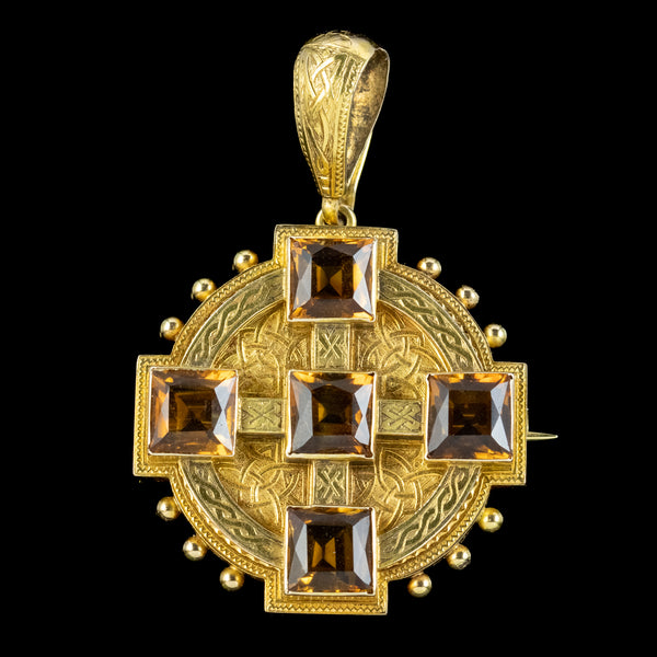 Antique Victorian Scottish Cairngorm Pendant Brooch 18ct Gold