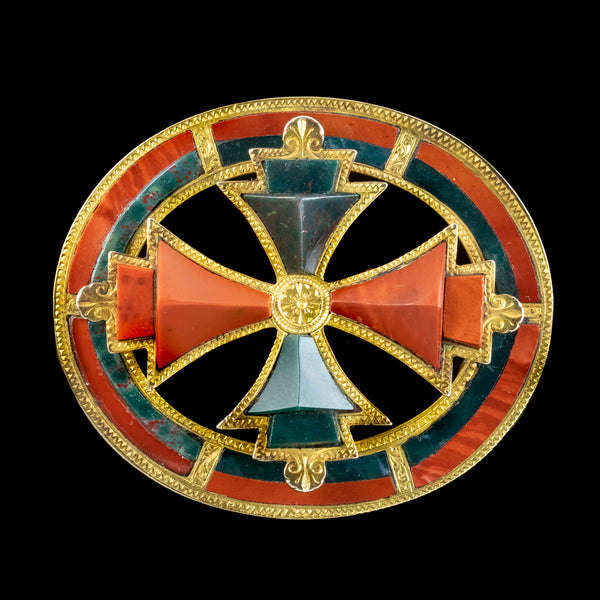 Antique Victorian Scottish Jasper Carnelian Brooch 18ct Gold 