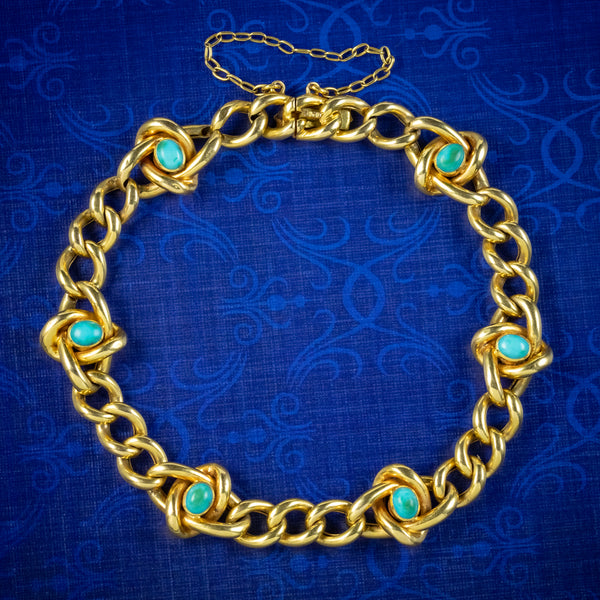 Antique Victorian Turquoise Curb Bracelet 15ct Gold 