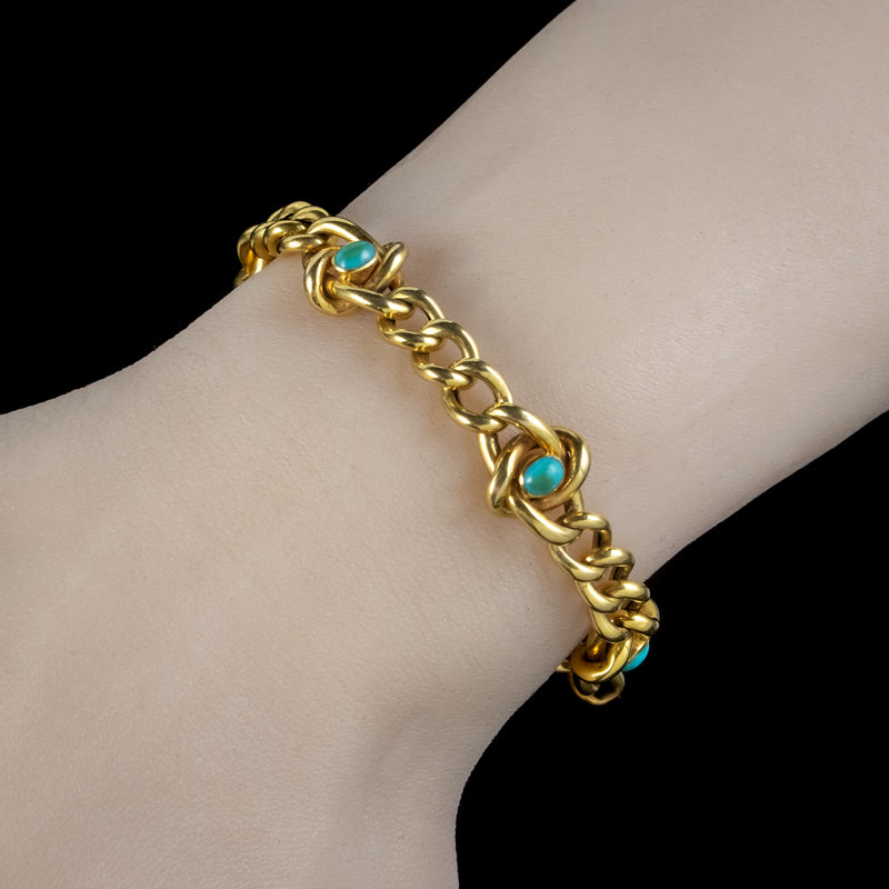 Antique Victorian Turquoise Curb Bracelet 15ct Gold 