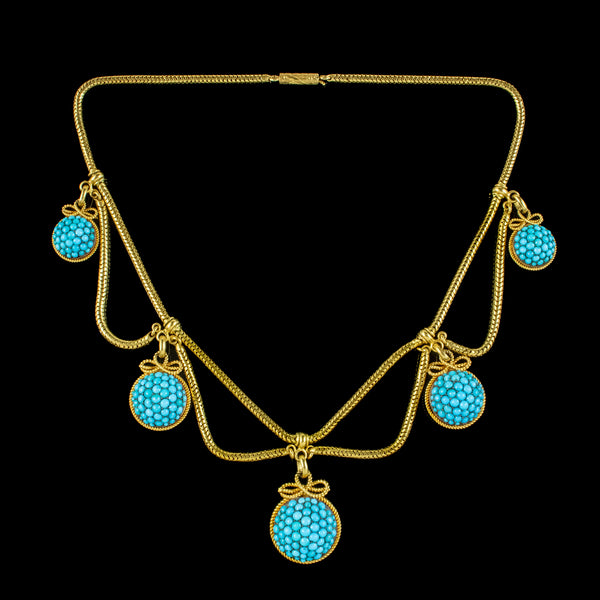 Antique Victorian Turquoise Etruscan Revival Collar Necklace 15ct Gold