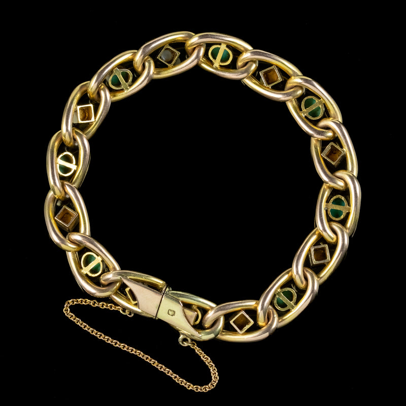 Antique Victorian Turquoise Pearl Curb Bracelet 9ct Gold