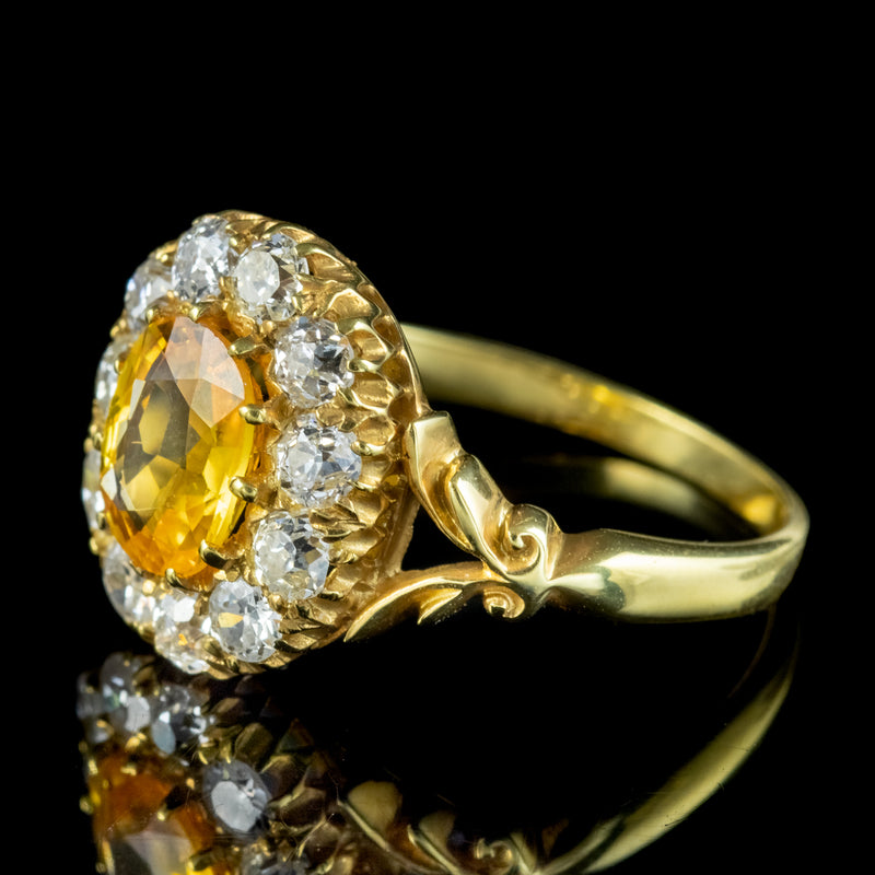 Antique Victorian Yellow Sapphire Diamond Cluster Ring 1.75ct Sapphire