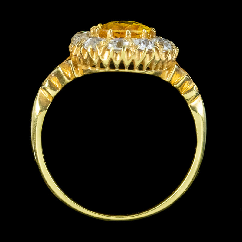 Antique Victorian Yellow Sapphire Diamond Cluster Ring 1.75ct Sapphire